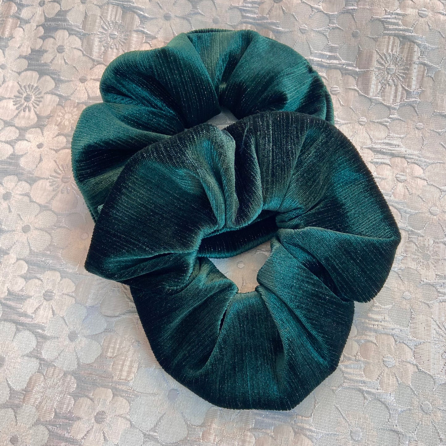 Glitter Striped Green Velvet Scrunchy