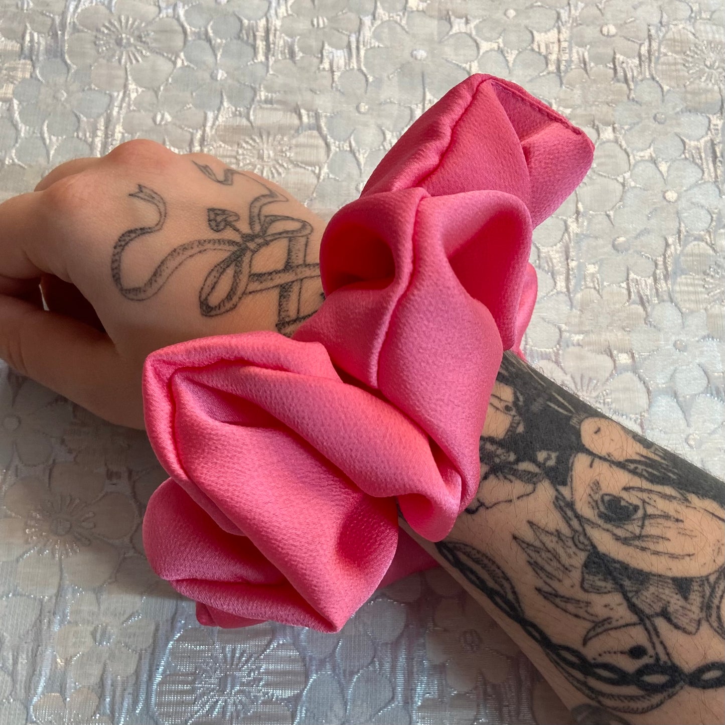 Pink Satin Scrunchy