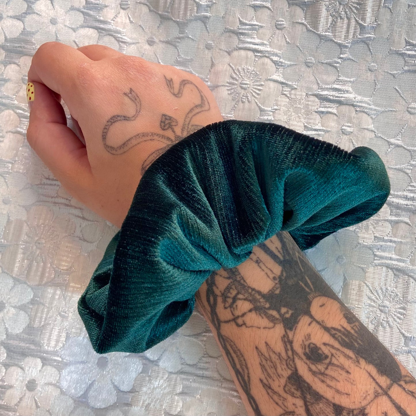 Glitter Striped Green Velvet Scrunchy
