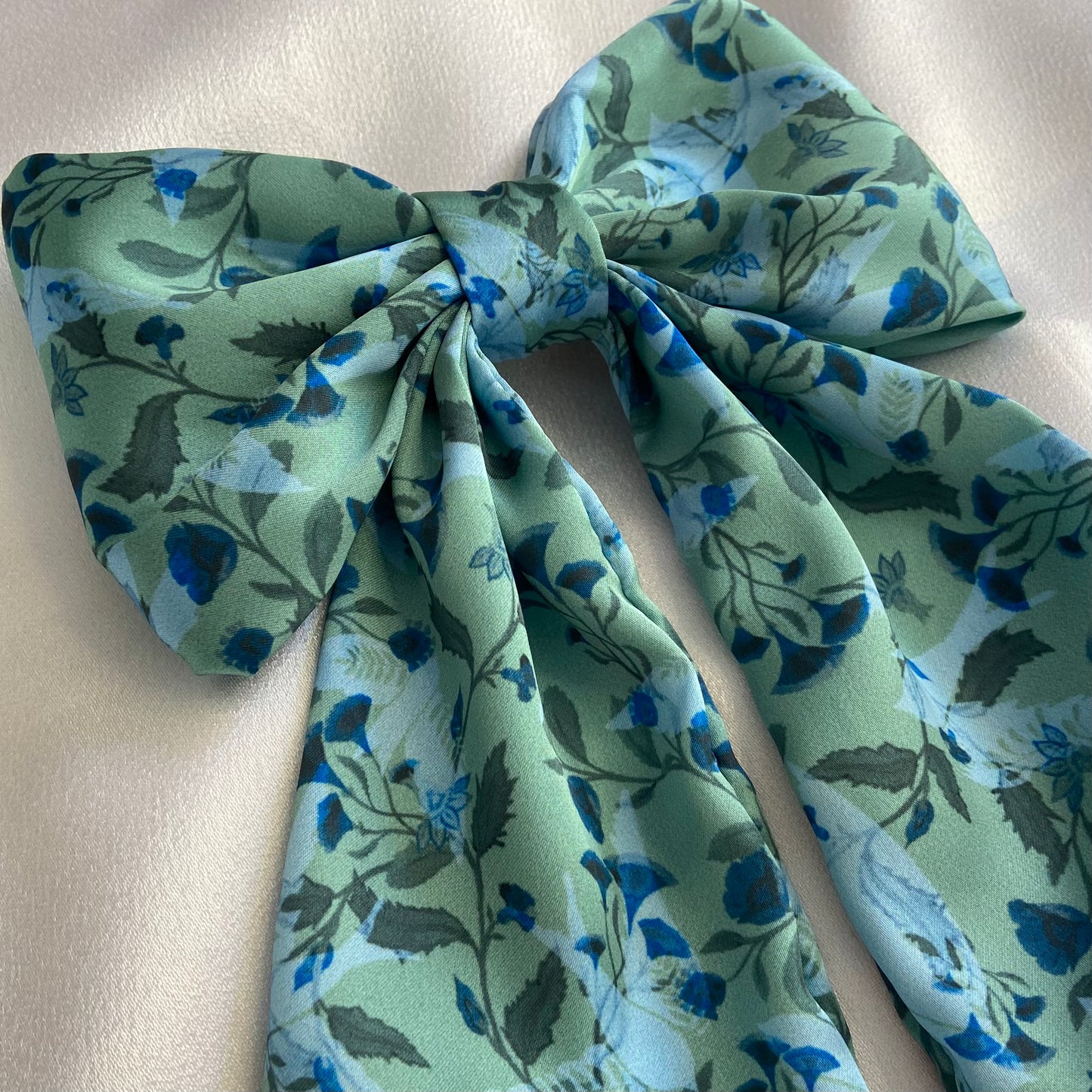 “Blue Garden” Satin Bow