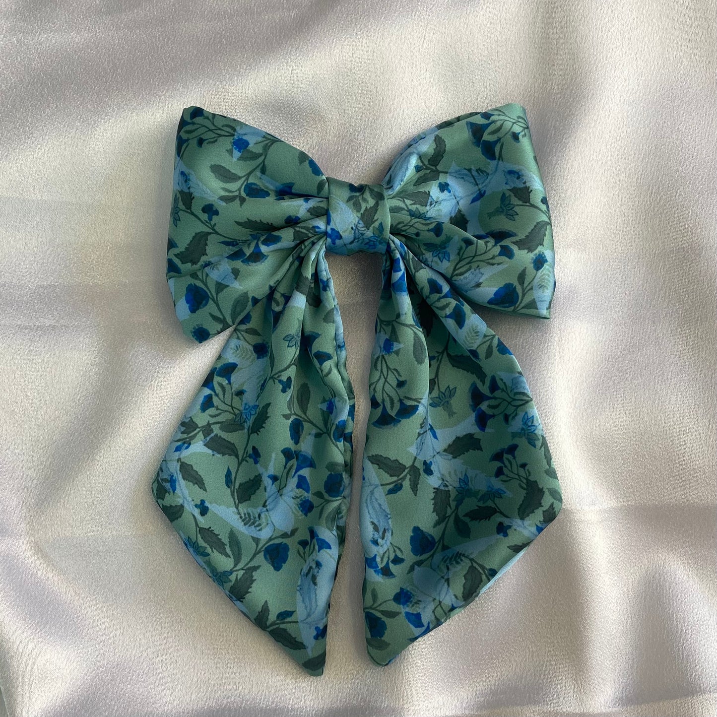 “Blue Garden” Satin Bow