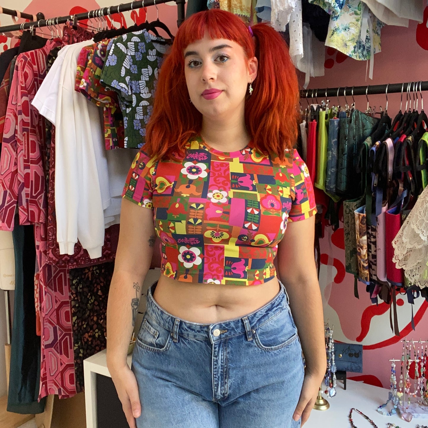 "Colorful Flower" Crop Shirt
