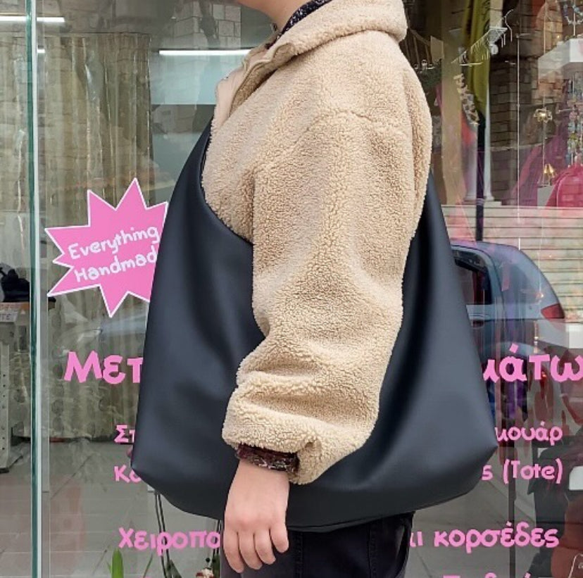 Oversized Black Leather Bag