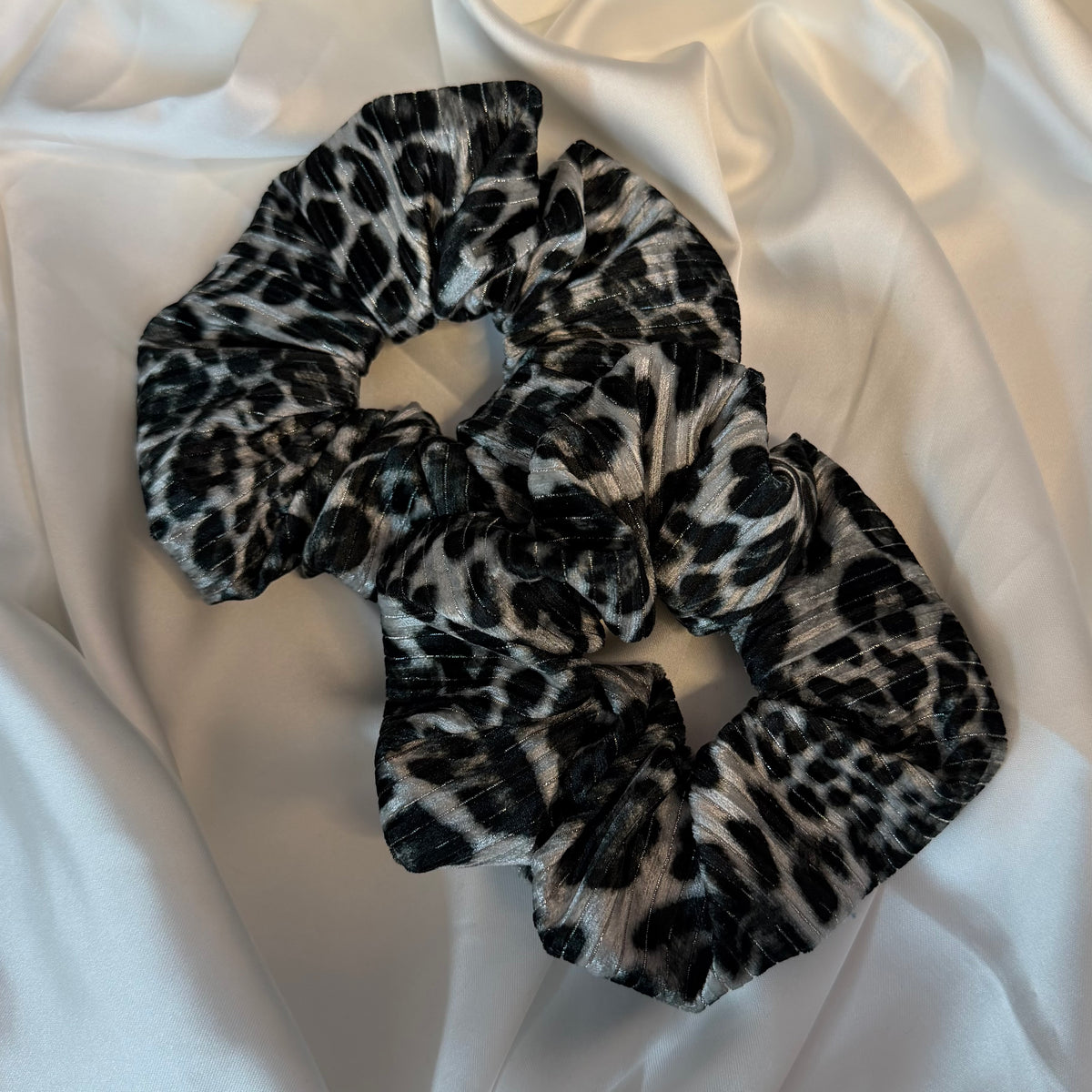 Gray Leo Velvet Scrunchy