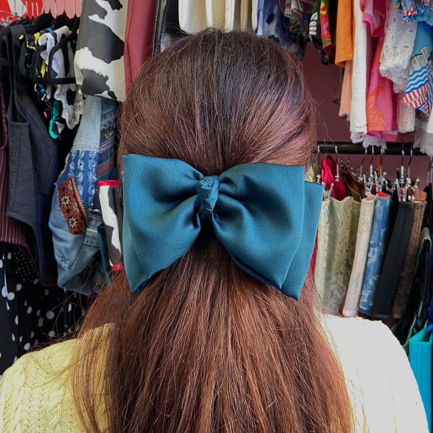 Double Forest Green Satin Bow