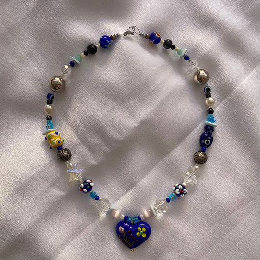 Navy Blue Murano Heart Necklace