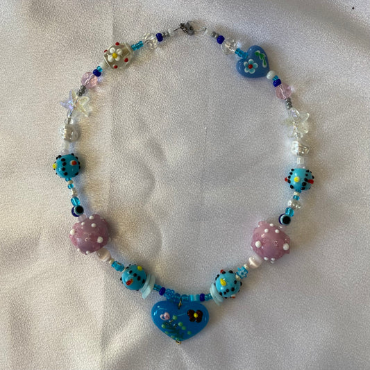 Blue Murano Heart Necklace