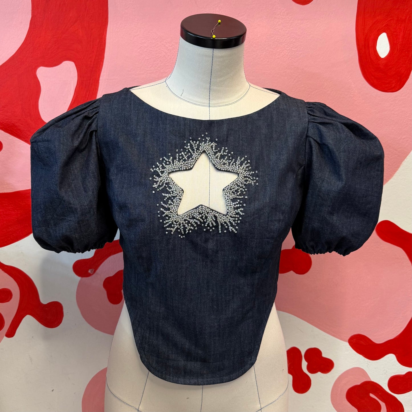 Beaded Denim Star Top