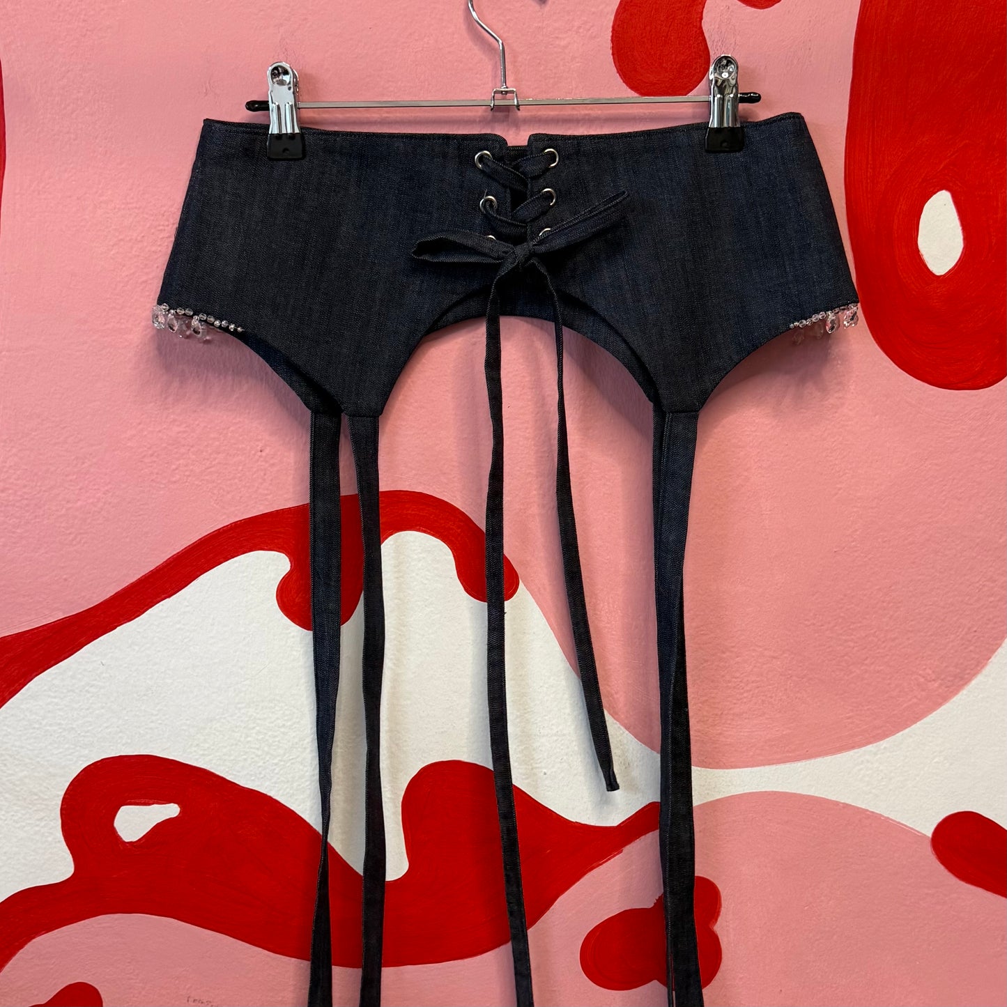 Beaded Denim Garter Belt