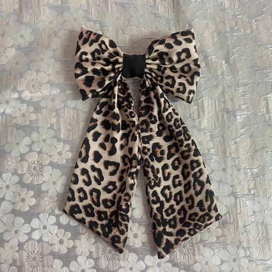 Animal Print Satin Bow