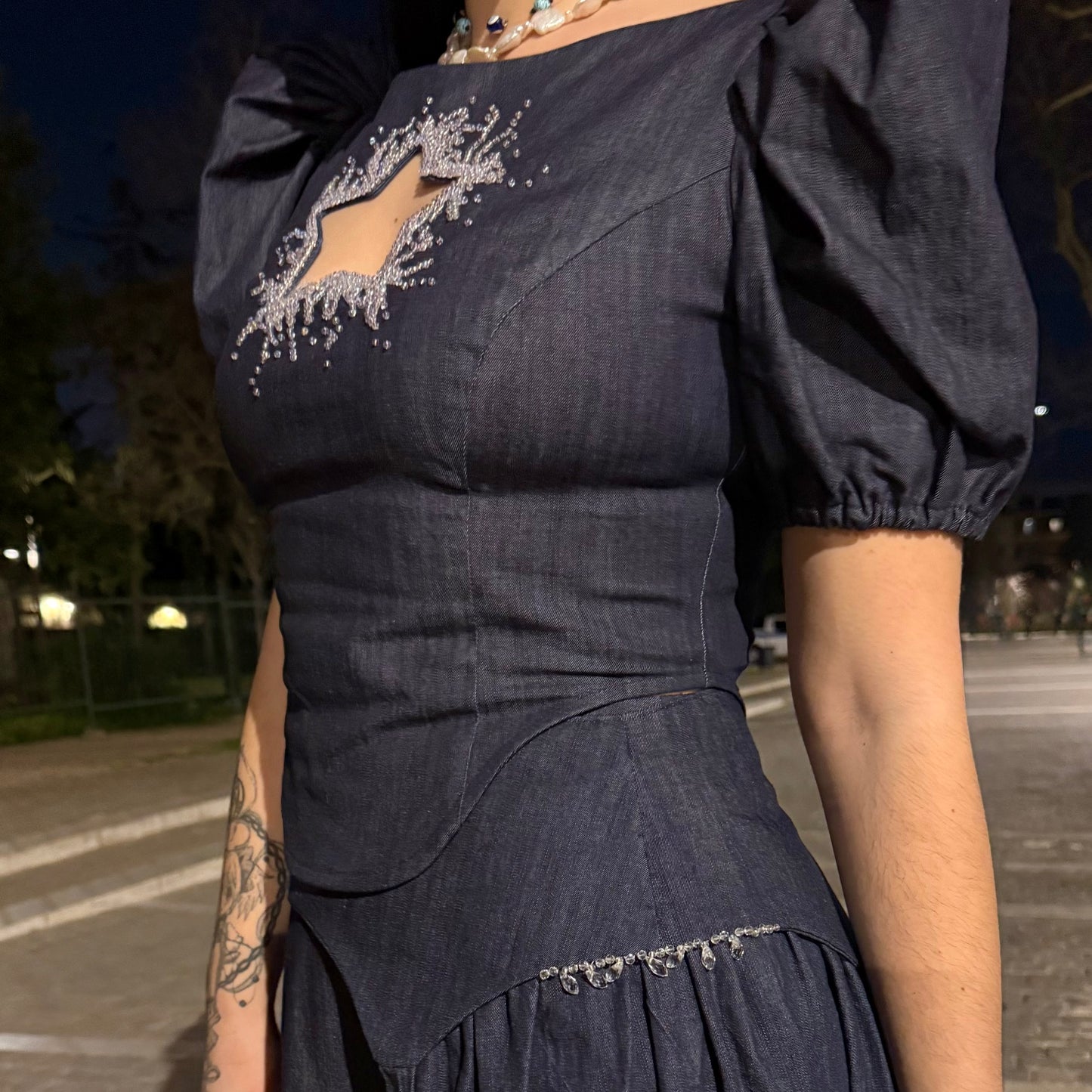 Beaded Denim Garter Belt