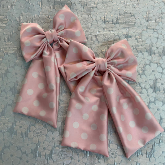 Baby Pink Polka Dot Satin Bow