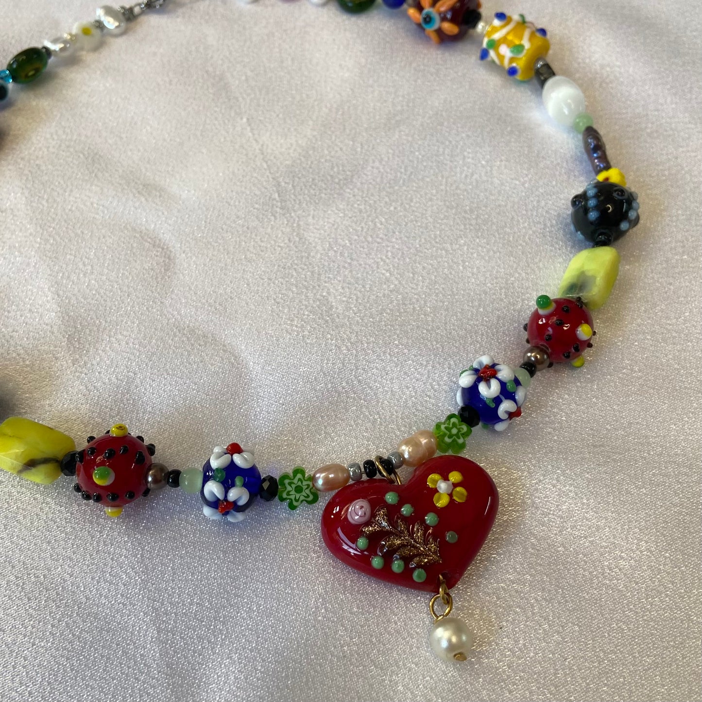 Yellow/Red Murano Heart Necklace