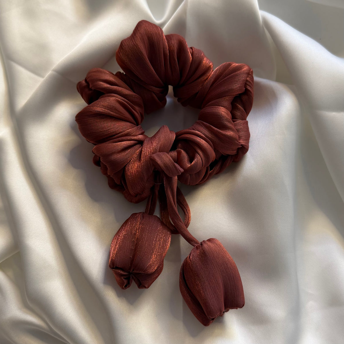 Chiffon Brown Tulip Scrunchy