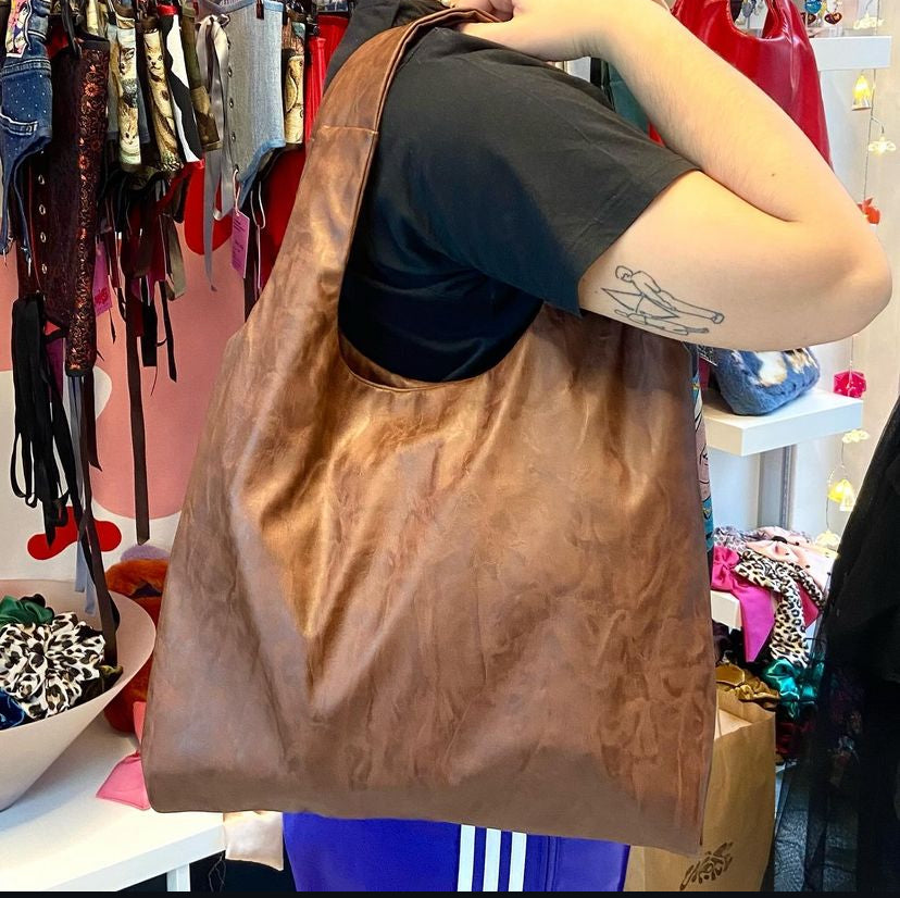 Wavy Brown Leather Tote