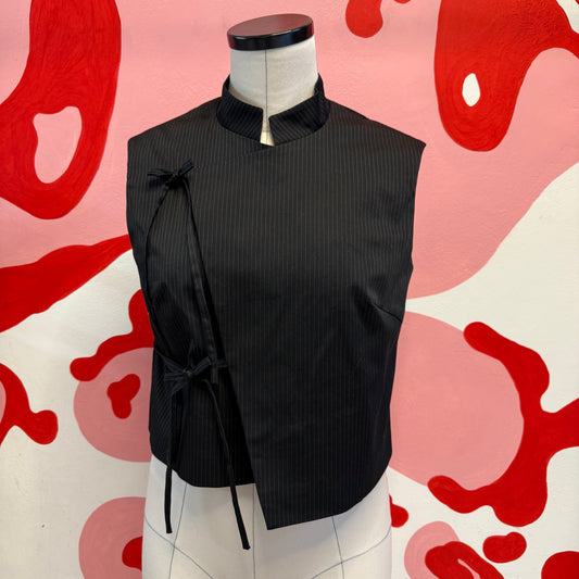 Black Striped Asymmetrical Wool Vest
