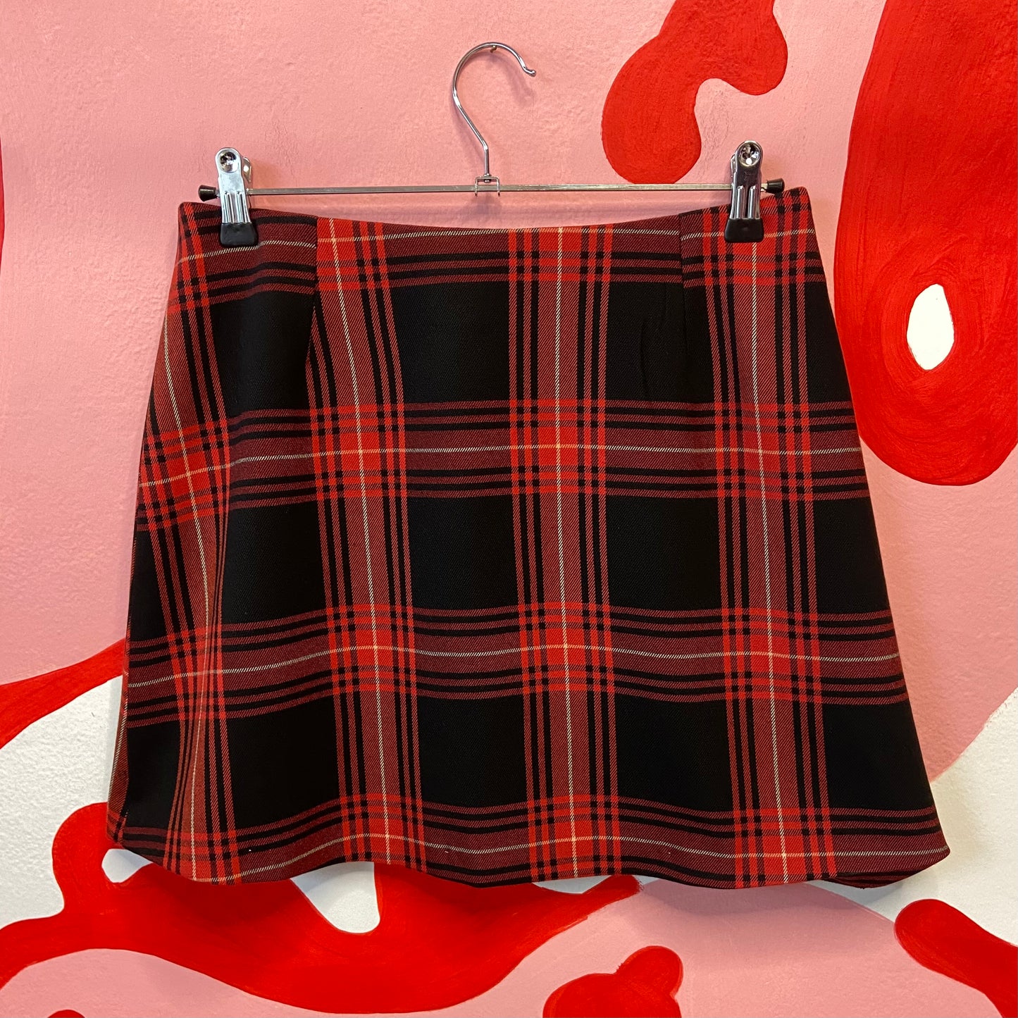 Red Checkered Wool Mini Skirt