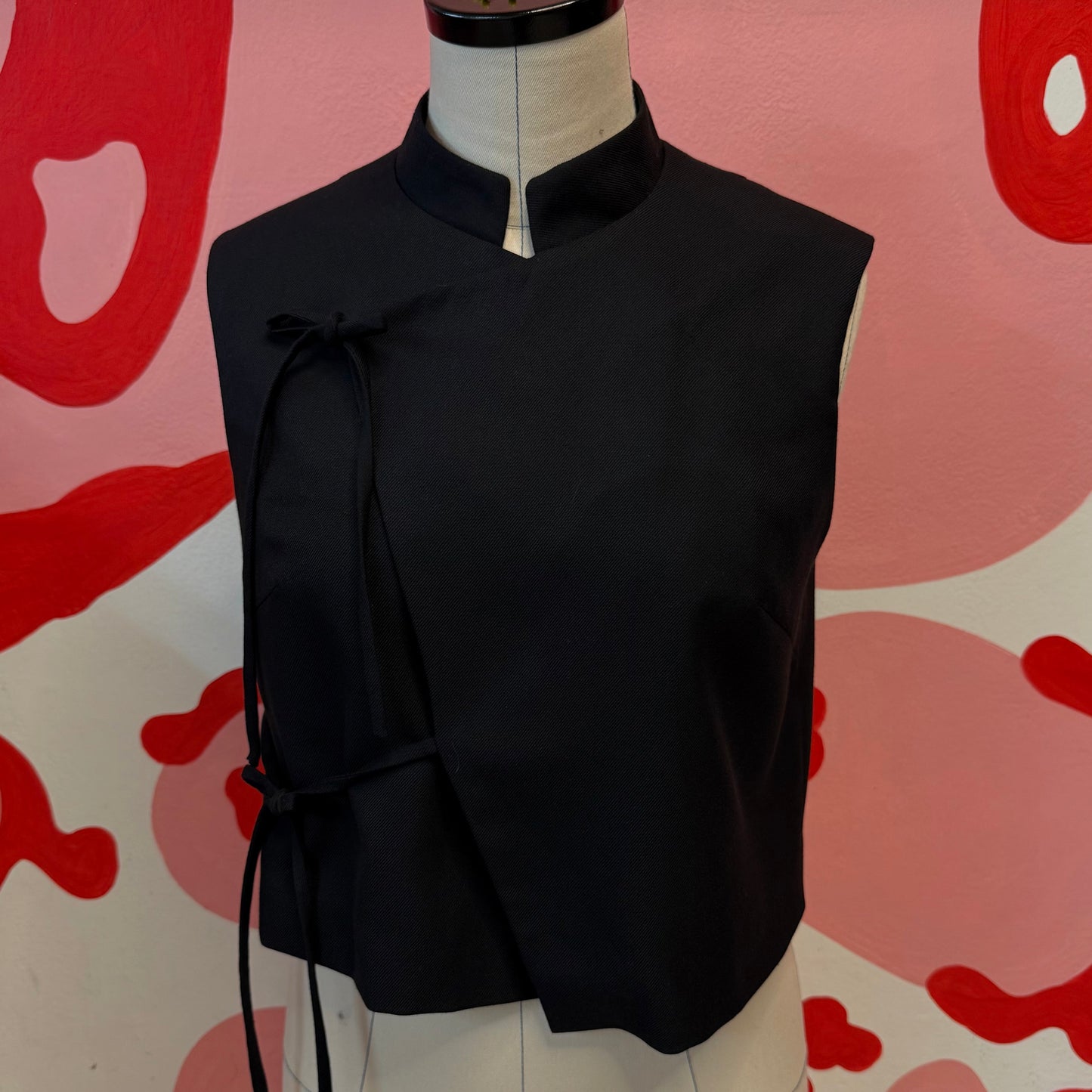 Black Asymmetrical Wool Vest