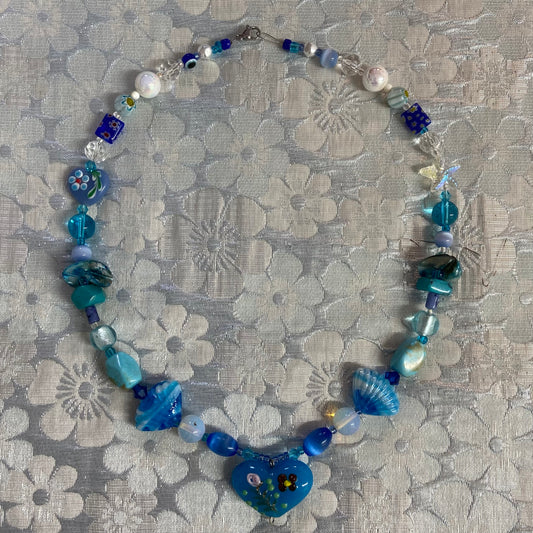 Blue Murano Heart Necklace