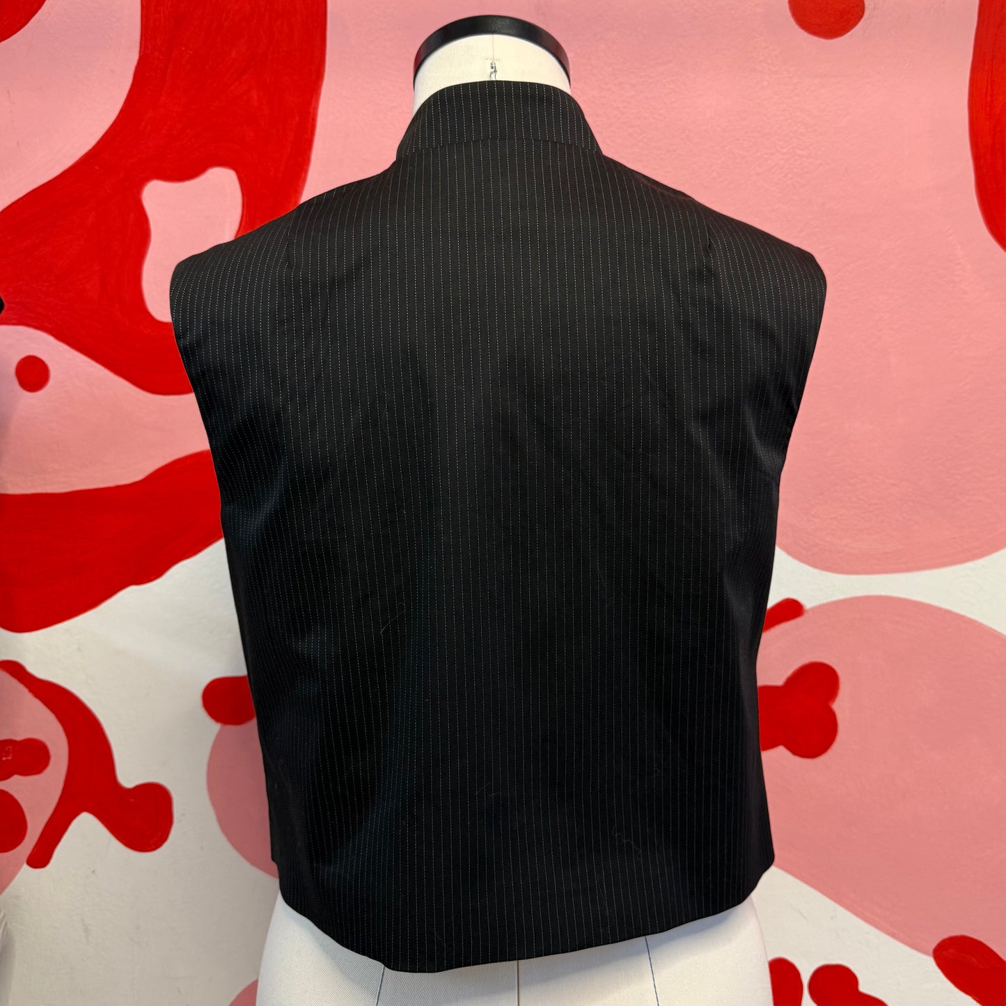 Black Striped Asymmetrical Wool Vest