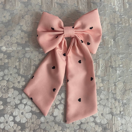 Pink & Hearts Satin Bow