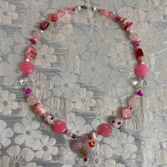 Pink Murano Heart Necklace