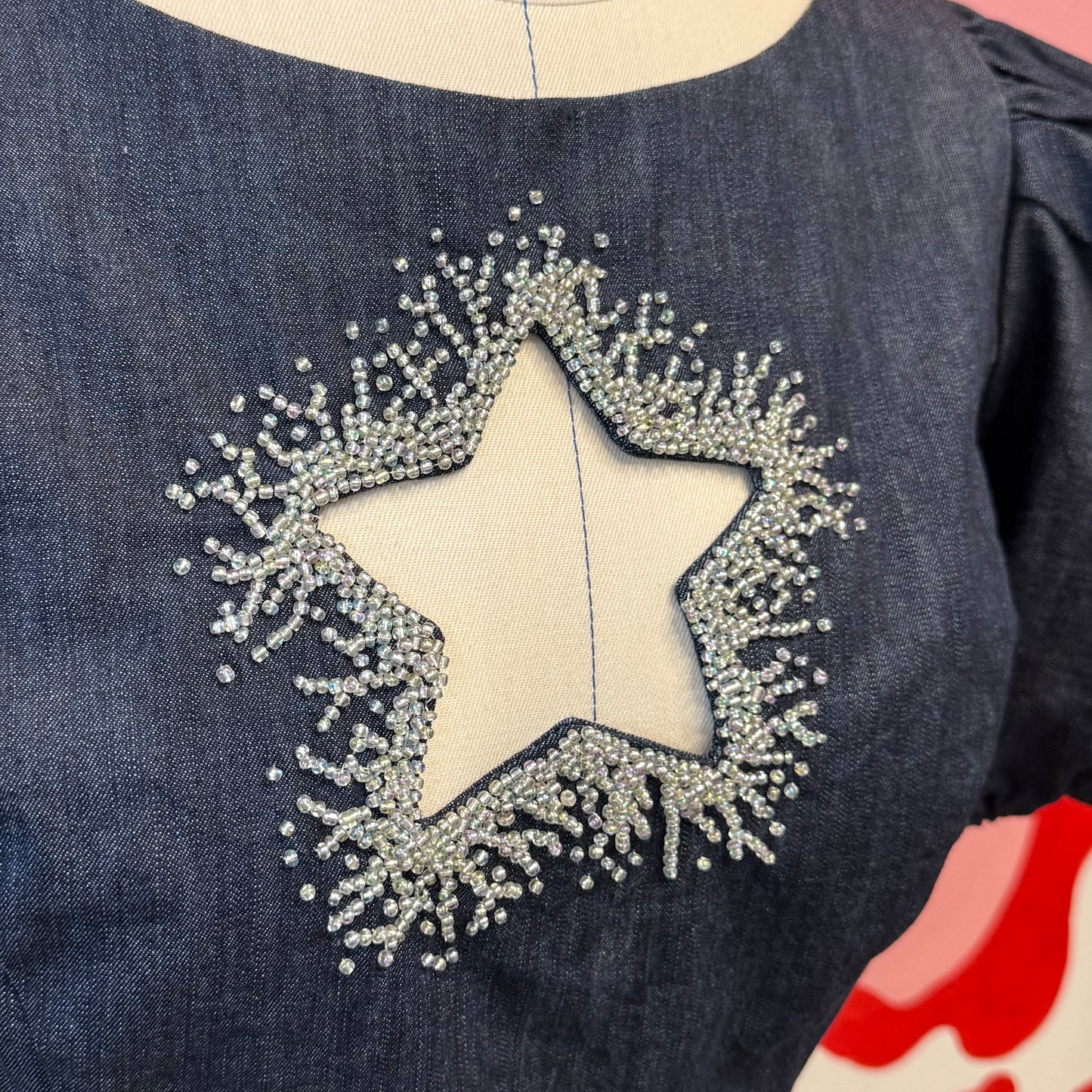 Beaded Denim Star Top