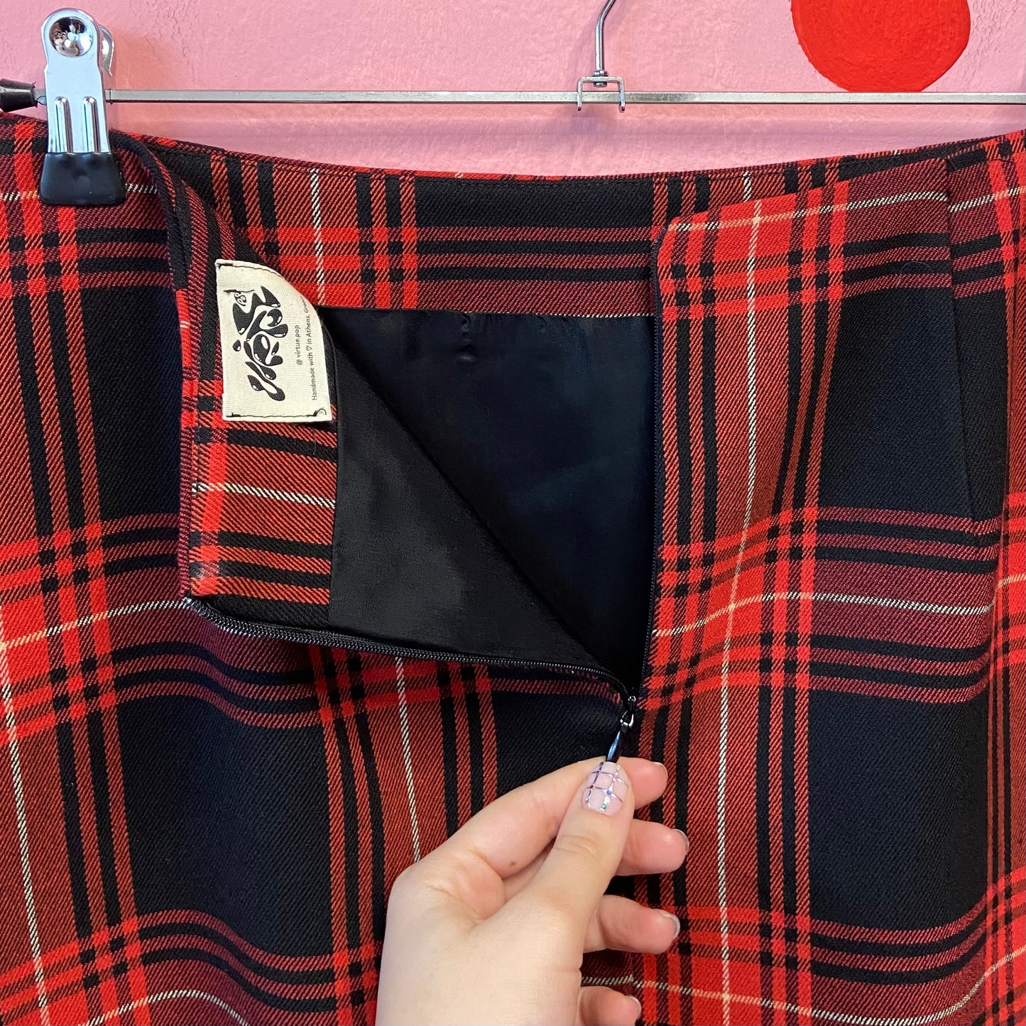 Red Checkered Wool Mini Skirt