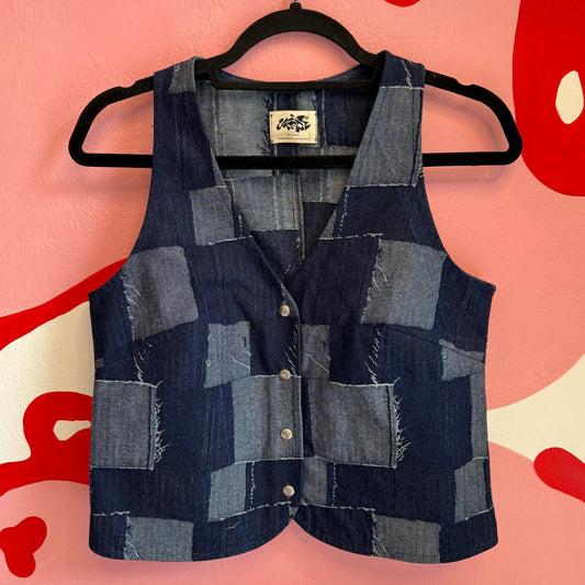 Patched Denim Vest