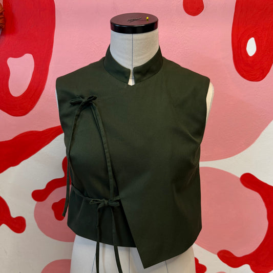 Olive Asymmetrical Wool Vest