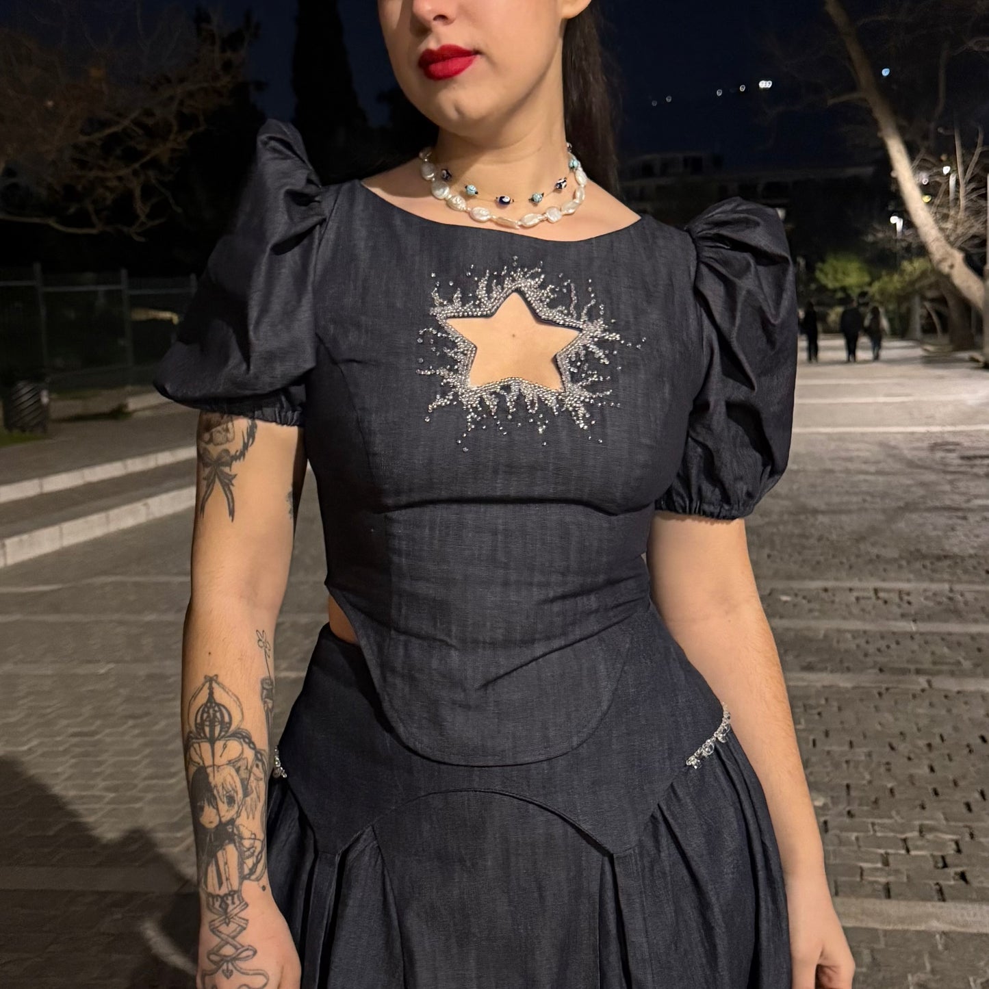 Beaded Denim Star Top