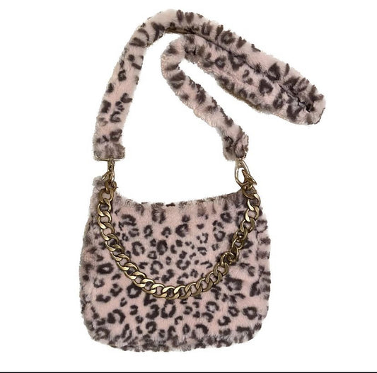 Pink Leopard Crossbody Fur Bag