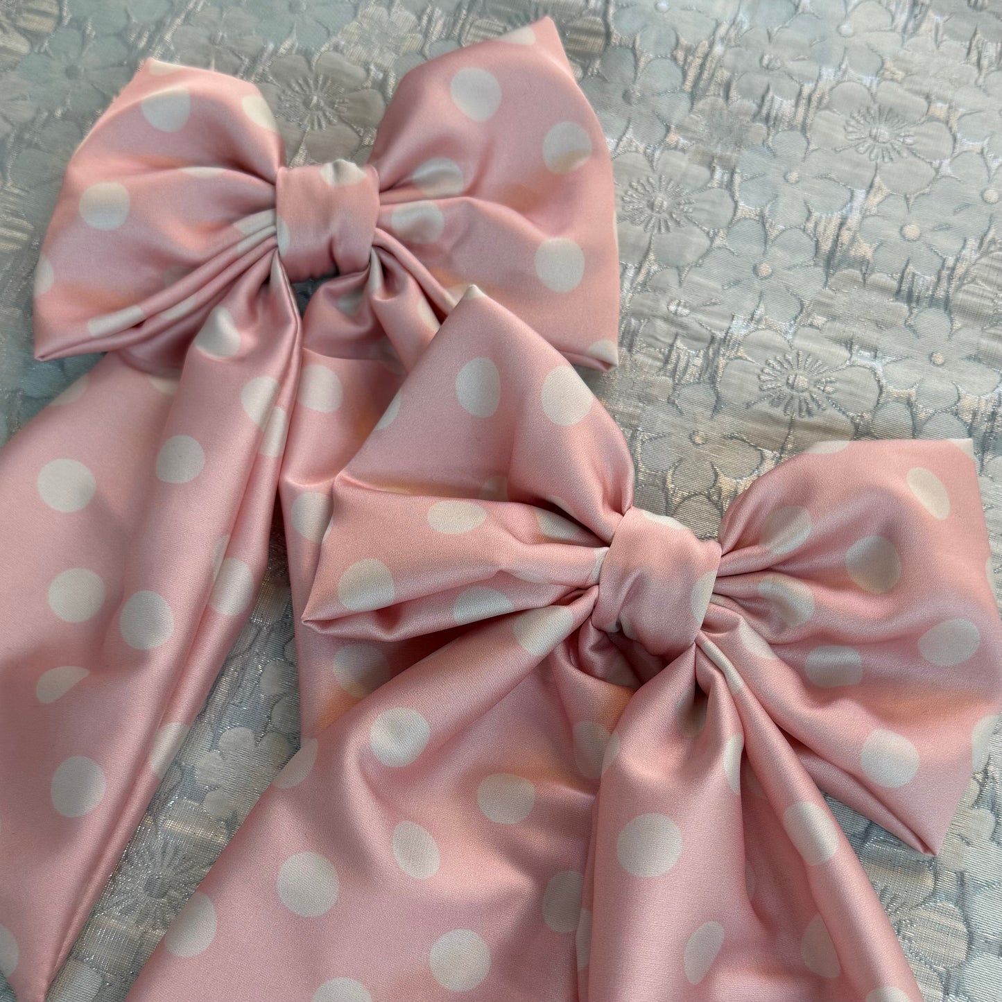 Baby Pink Polka Dot Satin Bow