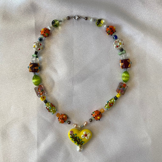 Yellow Murano Heart Necklace