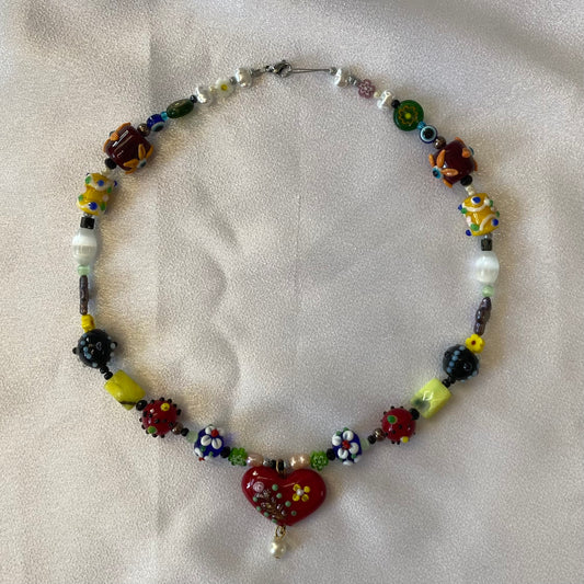 Yellow/Red Murano Heart Necklace
