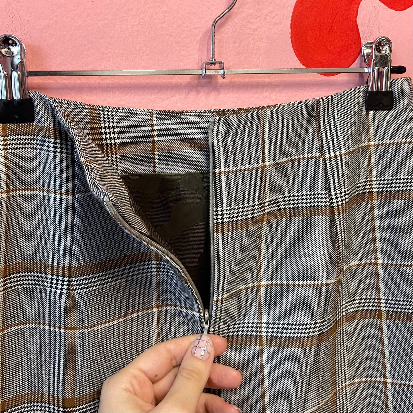 Gray Checkered Wool Mini Skirt