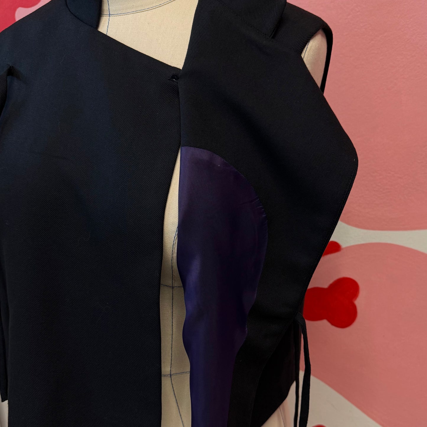 Black Asymmetrical Wool Vest