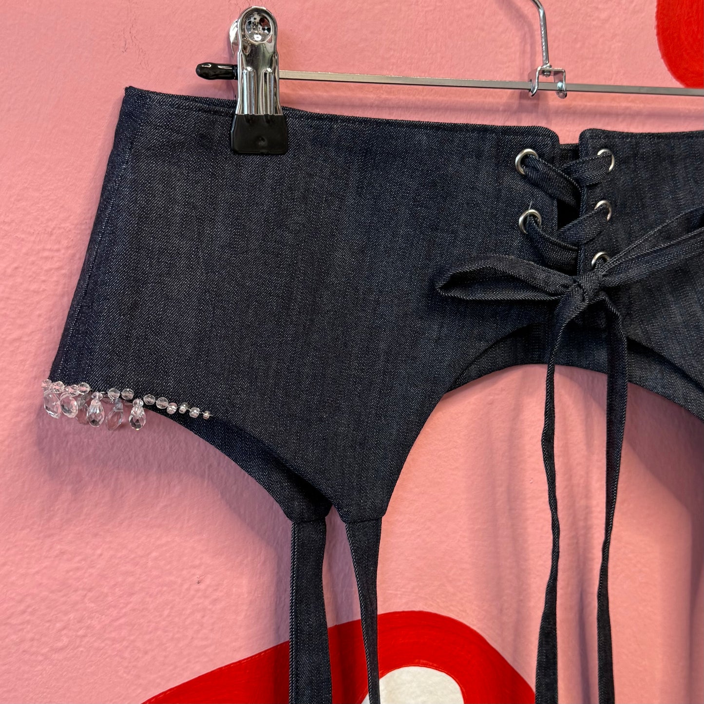 Beaded Denim Garter Belt