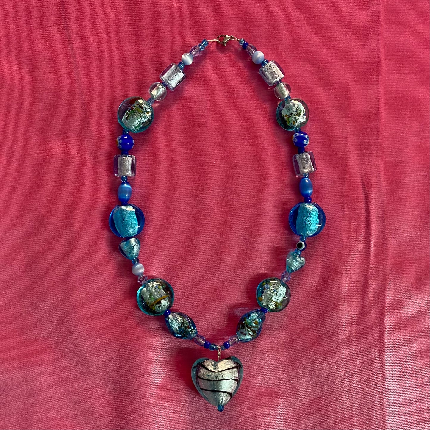 Blue Big Murano Heart Necklace