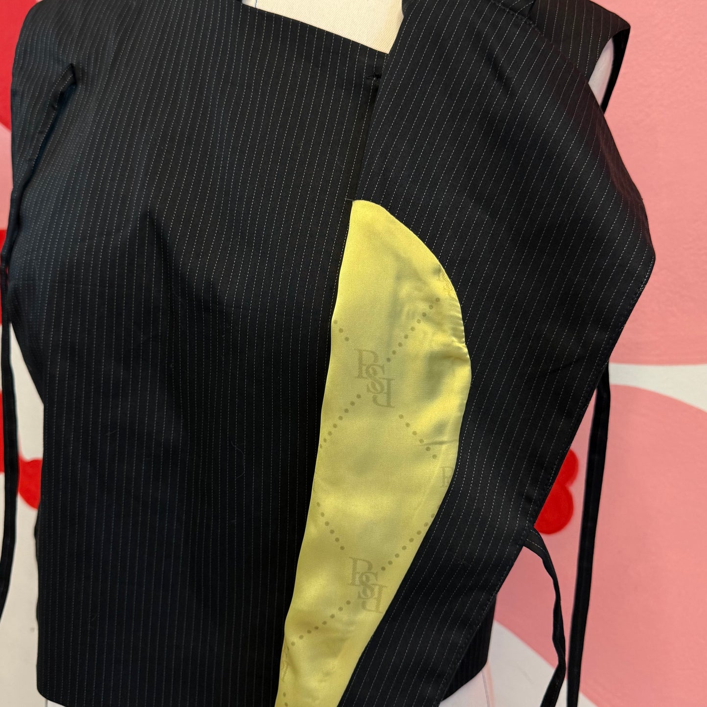 Black Striped Asymmetrical Wool Vest