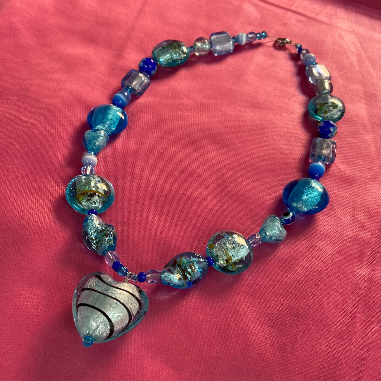 Blue Big Murano Heart Necklace