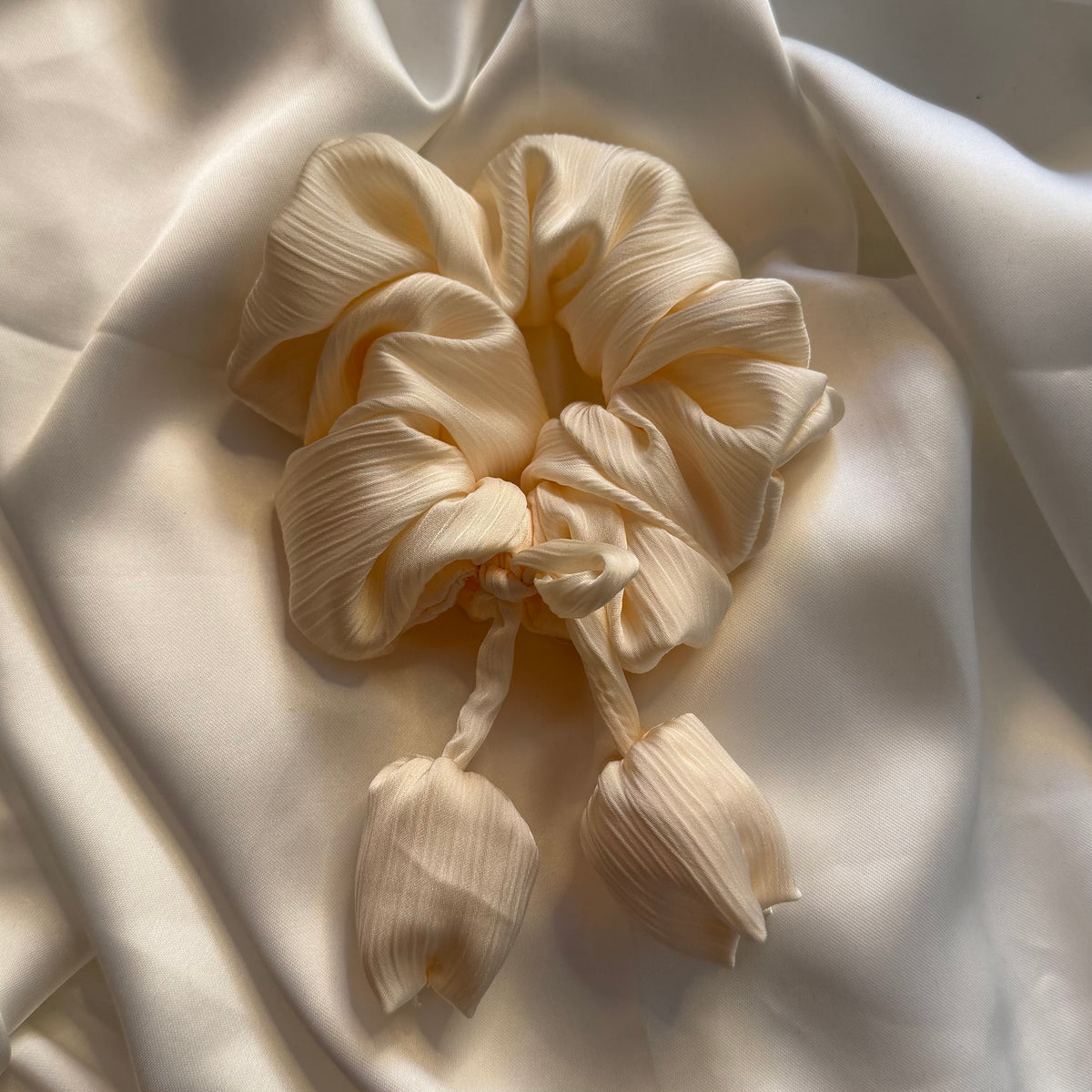 Chiffon White Tulip Scrunchy