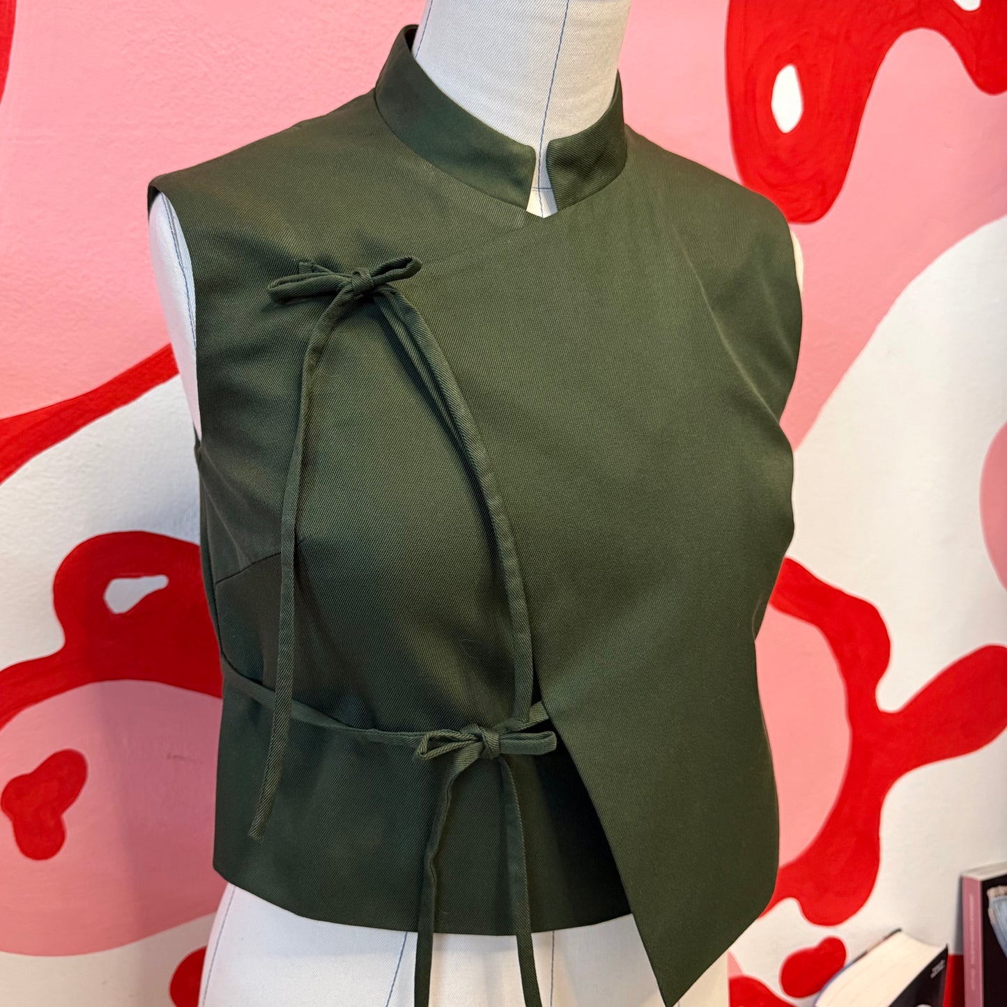 Olive Asymmetrical Wool Vest