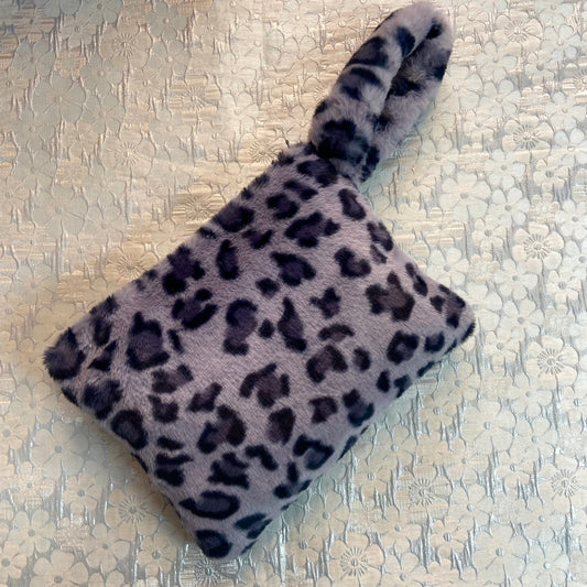 Gray Leopard Fur Pouch