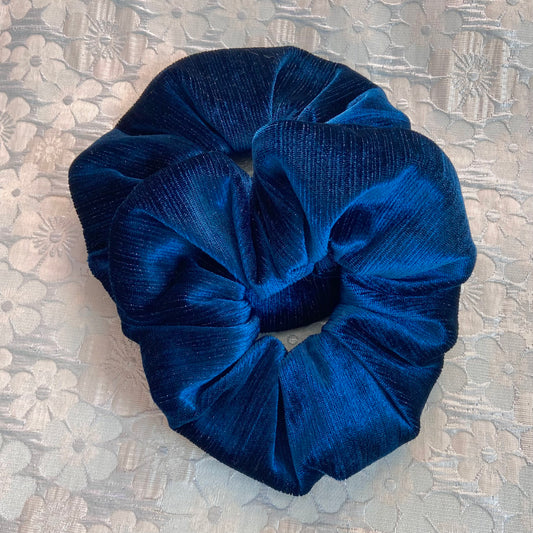 Glitter Striped Blue Velvet Scrunchy