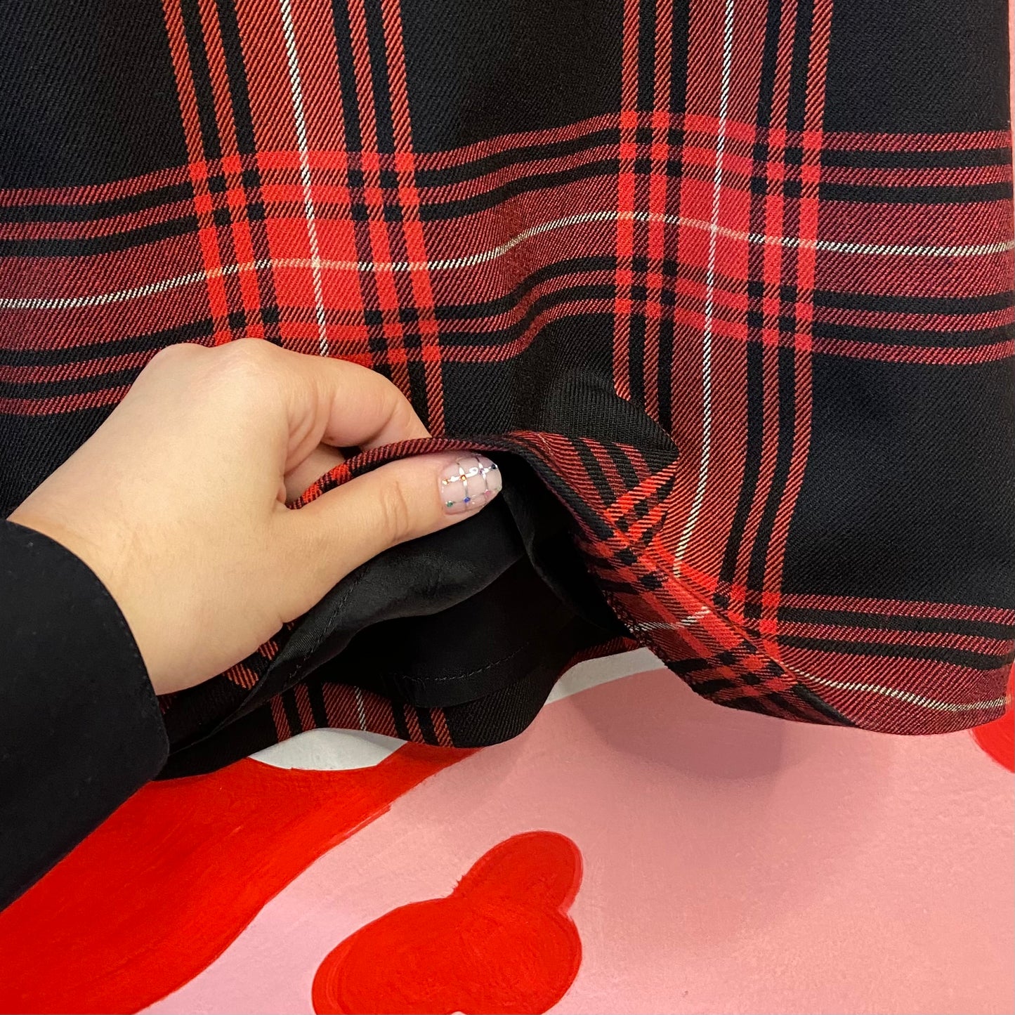 Red Checkered Wool Mini Skirt