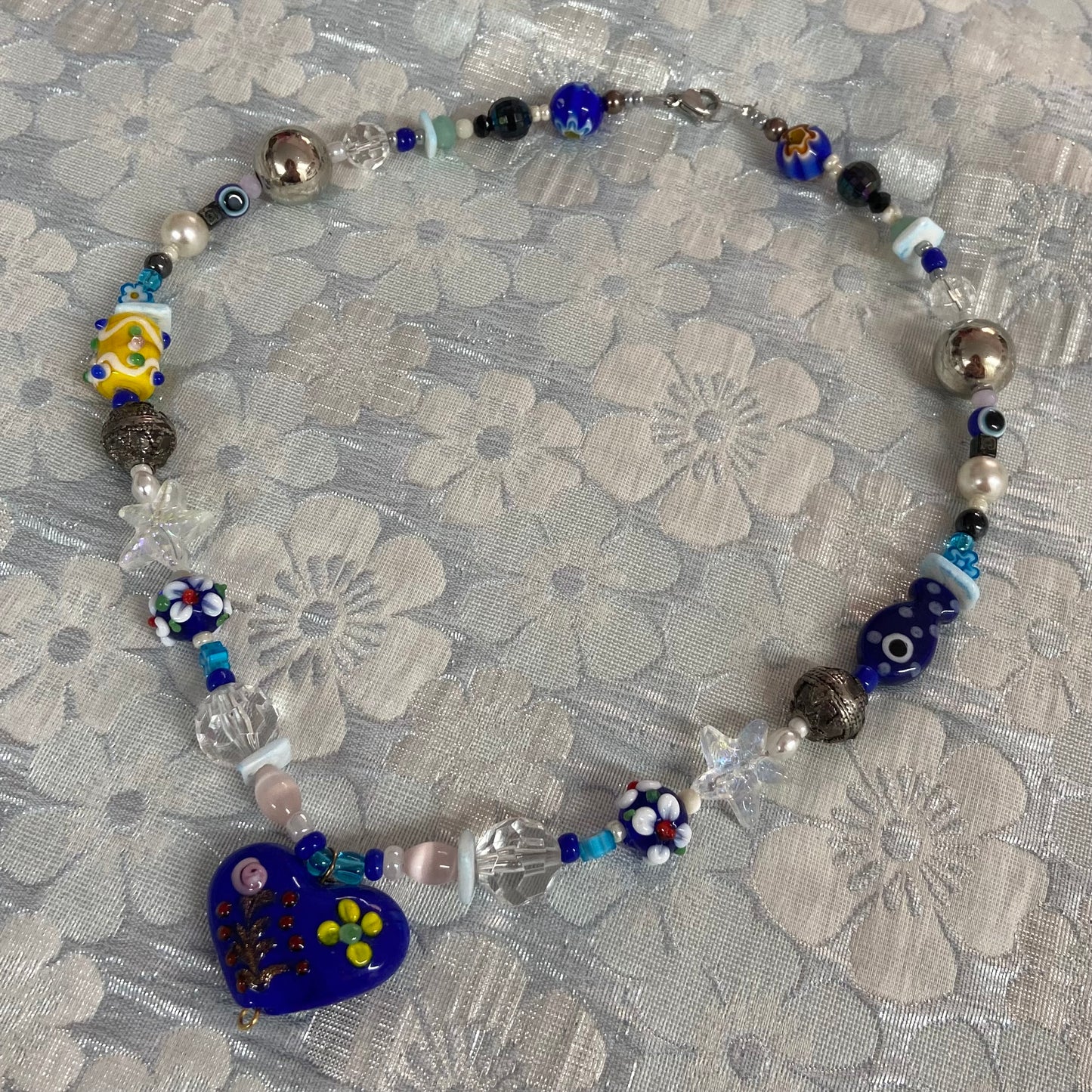 Navy Blue Murano Heart Necklace