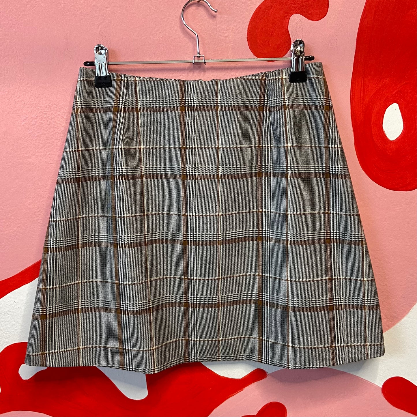 Gray Checkered Wool Mini Skirt
