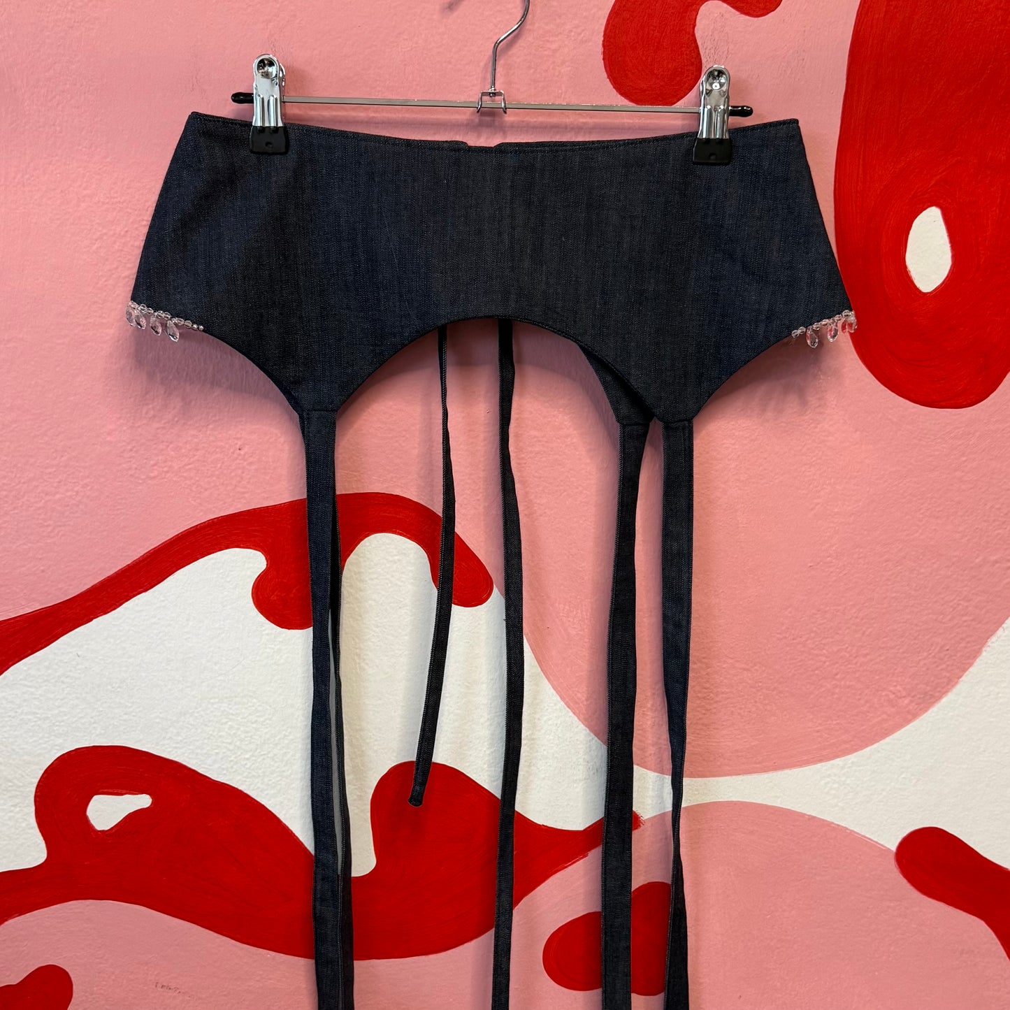 Beaded Denim Garter Belt