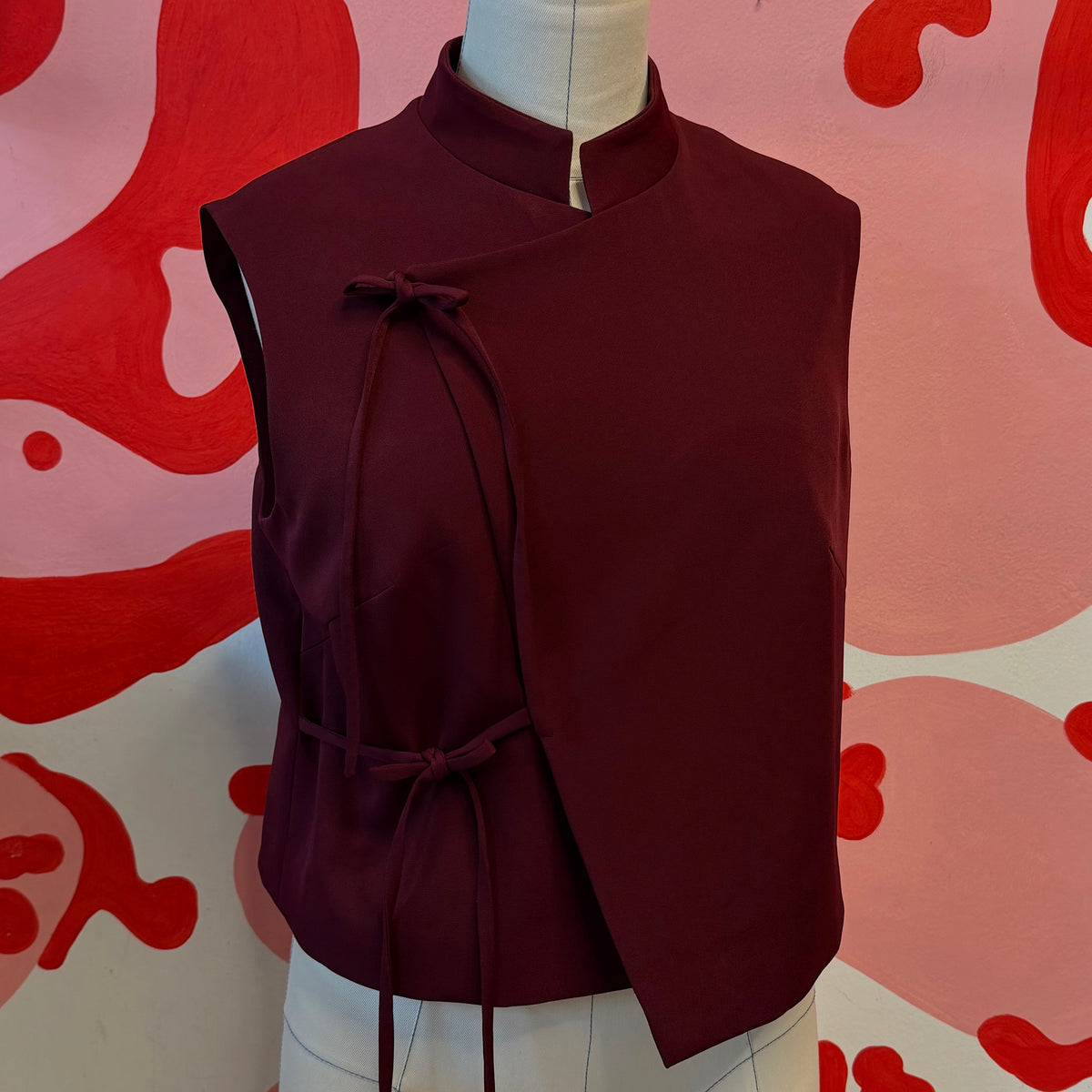 Wine Red Asymmetrical Vest